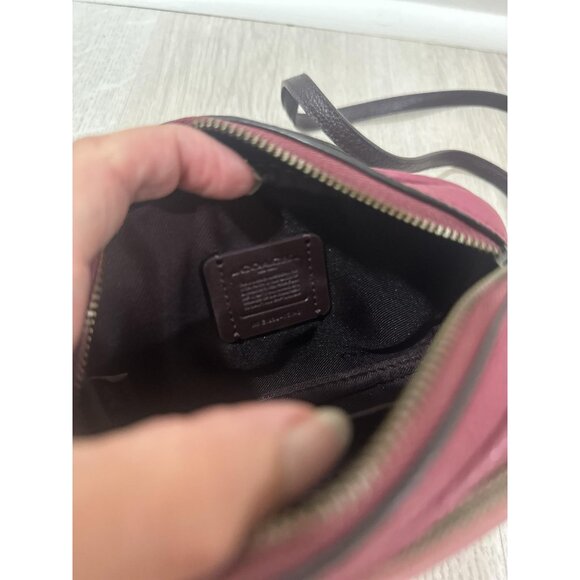 Coach Crossbody Bag Womens Pink Double Zip Camera Pebbled Leather Two Tone Mini - Picture 9 of 10